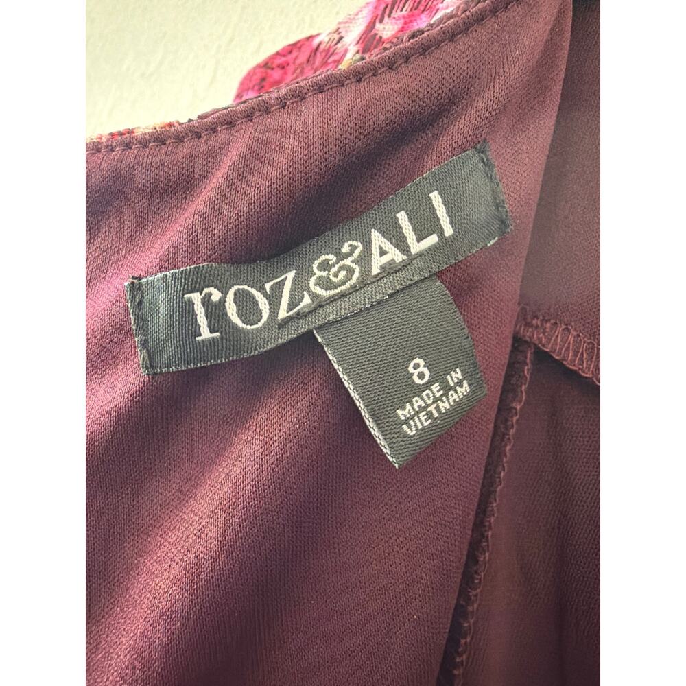 Roz & Ali Burgundy Laced Floral Dress Sleeveless Fit & Flare Lined Women’s Sz 8 - Picture 6 of 9